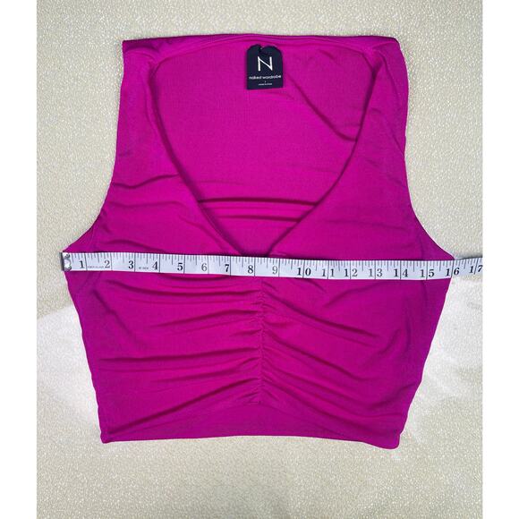 Naked Wardrobe Ruched Front Crop Top in Fuchsia Size 1 Small - Picture 6 of 7